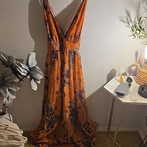 Chic Orange Floral Maxi Dress